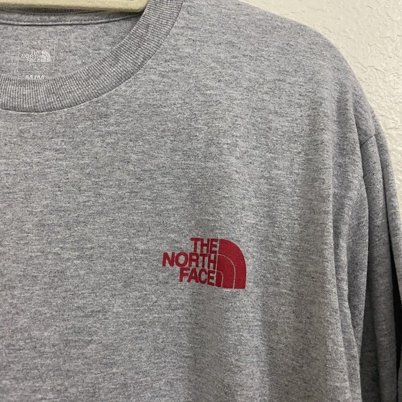The North Face Mens Shirt Size M Graphic Tee Gray Red Long Sleeve - Picture 3 of 8